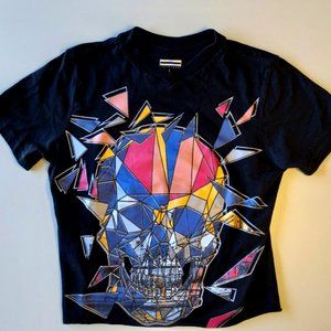 Cropped Sean John Raw Hem Skull Tee, L, Black